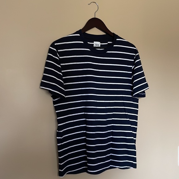 Zara Striped Summer Tshirt Blue and White size M - Picture 4 of 6